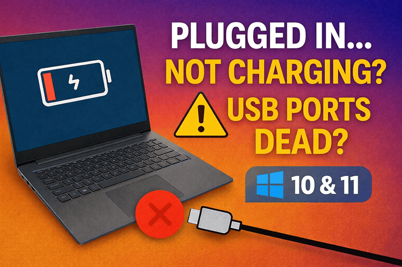 Laptop Plugged In but Not Charging & USB Ports Not Working - Windows 11 & 10 Fix