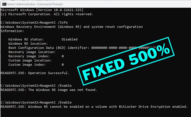 How to Fix ReagentC Enable Not Working With Windows RE Image Was Not Found Error